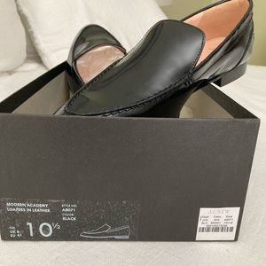 Black leather loafers, J Crew, size 10.5